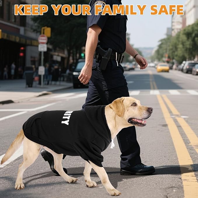 KOOLTAIL Security Dog Hoodie, Fall Puppy Sweater Clothes for Small Medium Large Dogs, Soft Warm Winter Pet Cold Weater Coats Hooded Sweatshirt with Pocket, Dog Halloween Costume for Girl Boy, Black XL