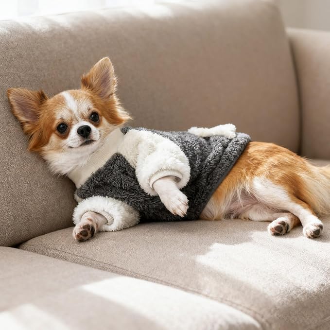 LESYPET Dog Sweater for Small to Medium Dogs, Fleece Lining Puppy Sweatshirt in Winter, Warm Puppy Clothes Pullover Jumper, Grey L