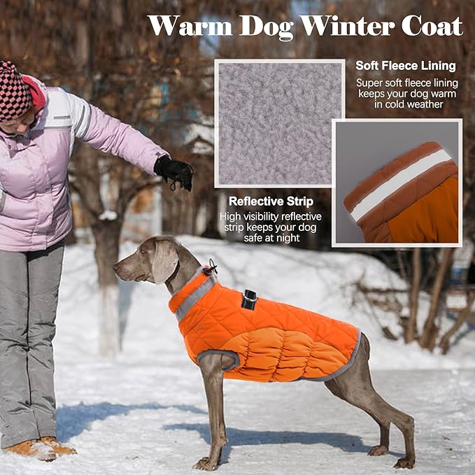 Lelepet Dog Coat Warm Dog Winter Coat Waterproof Dogs Jacket with Harness Built in Reflective Pet Fleece Vest Zip-Up Cold Weather Coats for Small Dogs Turtleneck & Windproof Yorkie Blaze Orange S