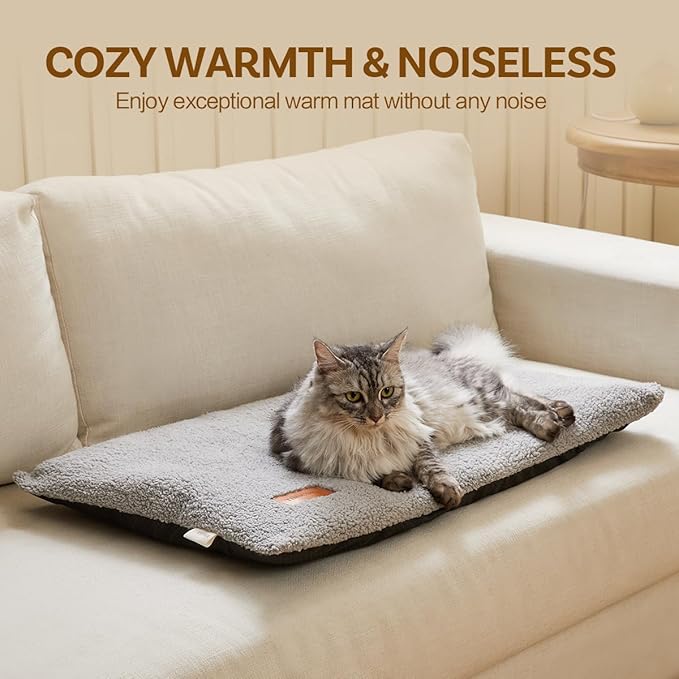 Self Warming Cat Bed Self Heating Pad 29 x 19 inch Thermal Pet mat for Indoor Outdoor Pets Double Filled Cat Mat with Washable Removable Cover Non-Slip Bottom (Light Gray)