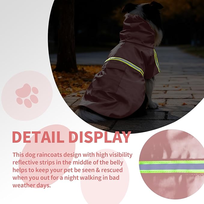 Dog Raincoat, Waterproof Windproof Dog Rain Jacket Adjustable, Rain Coat with Leash Hole, Reflective Strap Raincoat Poncho for Small Medium Large Dogs Outdoor (Reflection-Pink, X-Large)