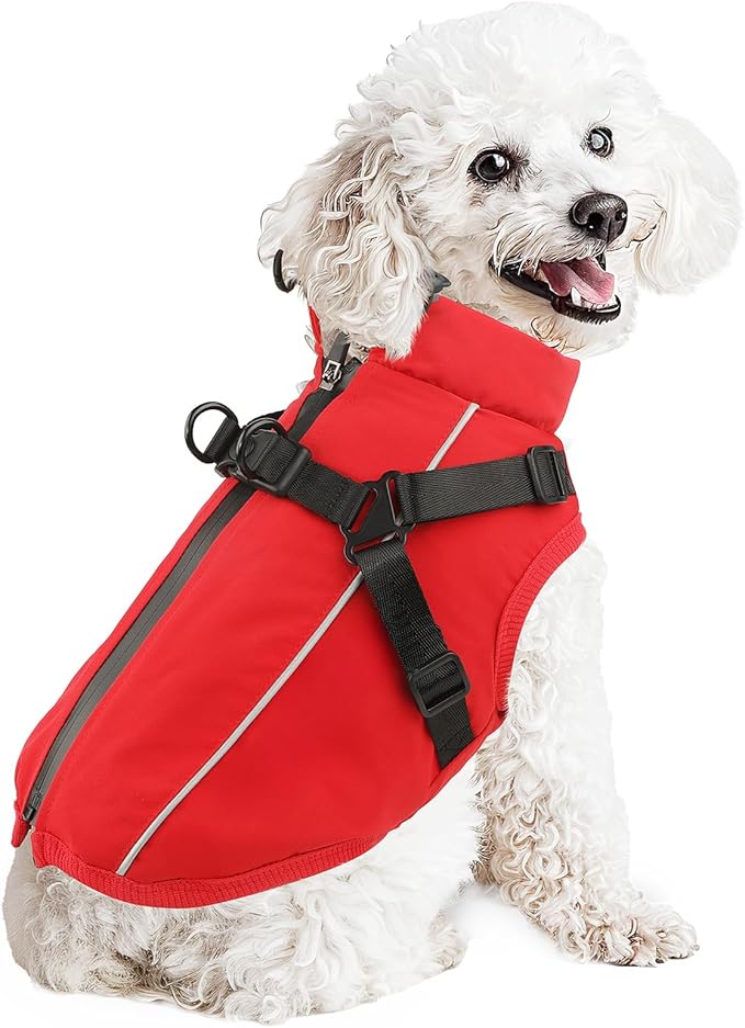 Dog Winter Coat Reflective Water-Resistant Jacket, Fleece Lined Windproof Puppy Coat with Back Zipper & D-Ring, Cold Weather Dog Coats for Small Medium Large Dogs (XL, Red)