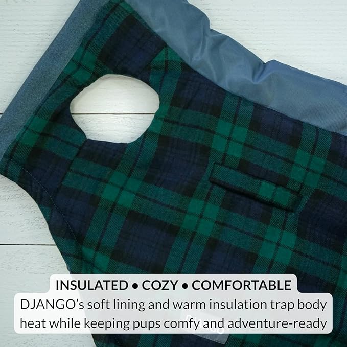 DJANGO Reversible Puffer Dog Coat – Warm Winter Dog Jacket & Water-Repellent Insulated Dog Coat w/Harness Hole, Windproof, Adjustable Fit for Small & Medium Dogs, Dachshunds – Twilight Blue, Large