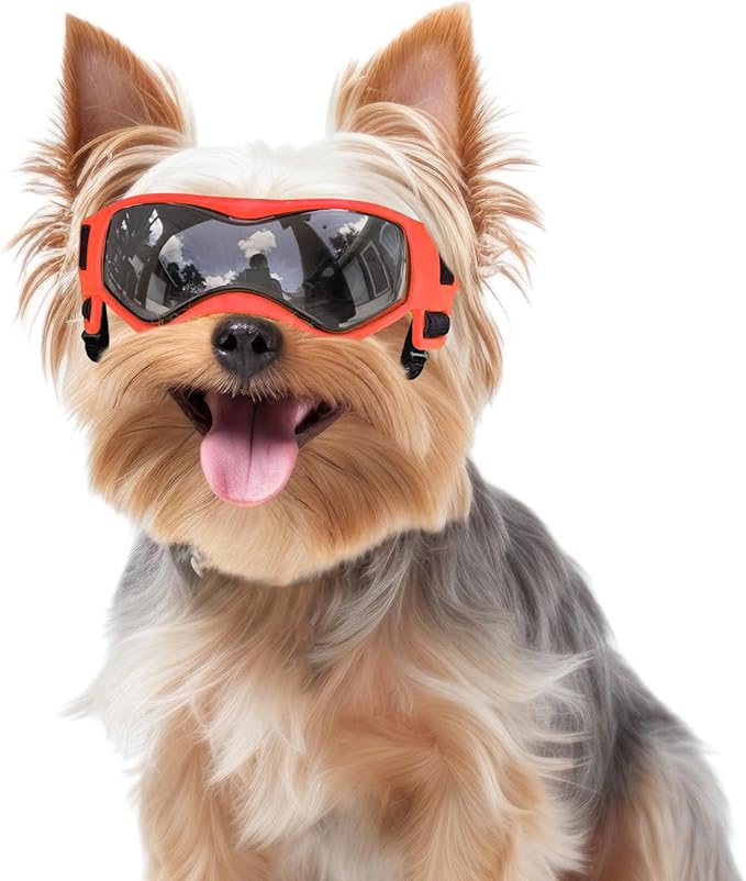 Dog Goggles Small Breed, Dog Sunglasses Small Breed Dog Eye Sun Light Protection, UV Protection Goggles for Dog with Adjustable Straps, Small Orange