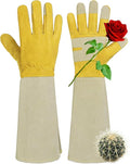 HANDLANDY Rose Pruning Gardening Gloves for Men Women, Thorn Proof Forearm Protection Leather Garden Gloves, Gardening Gifts for Gardeners (Yellow- goatskin, Small (Pack of 1))