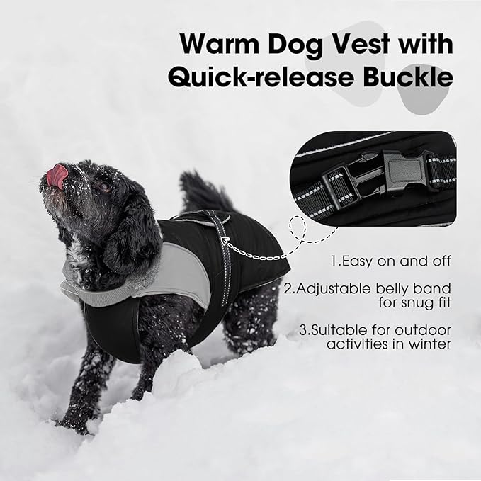 Nanaki Large Dog Coat For Winter Waterproof, Warm Fleece Lining Reflective Large Dog Jacket With Leash Hole, Furry Collar Cold Weather Puppy Vest Outdoor Walking Hunting Easy On Pet Snowsuit Black 2XL