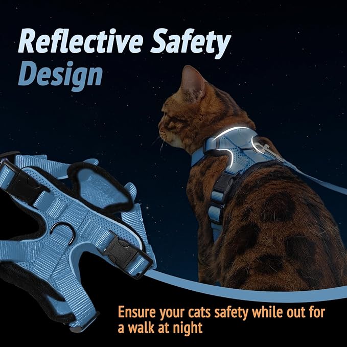 Cat Harness and Leash Set,Escape Proof Adjustable Cat Harness,Soft and Breathable Kitten Harness and Leash with Reflective Strips for Walking and Traveling(Pink, Small(8.9-16.6lb))