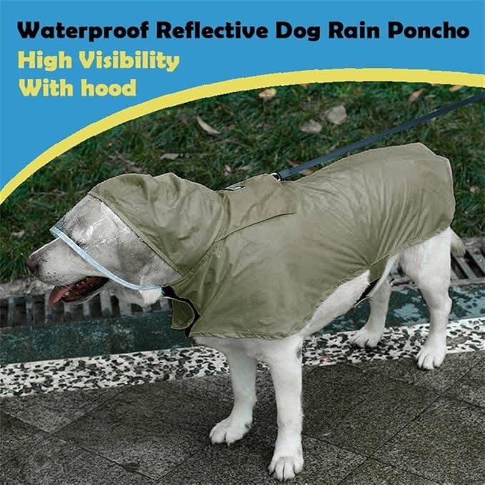 Raincoat Packable Hooded Dog Rain Jacket Reflective Strips Lightweight Adjustable Poncho for Small Medium Large Dogs Army GreenXS (Back:11 Inches)