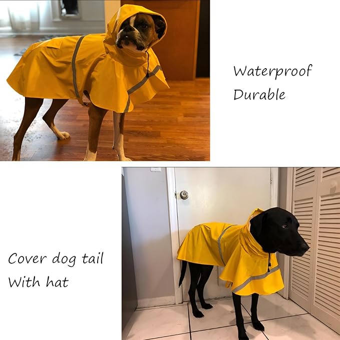 NACOCO Large Dog Raincoat Adjustable Pet Water Proof Clothes Lightweight Rain Jacket Poncho Hoodies with Strip Reflective (XXL, Yellow)