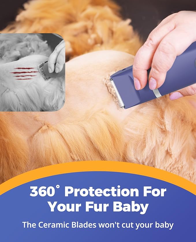 oneisall Dog Clippers & Dog Paw Trimmer 4-in-1 Cordless Grooming Kit: 2-Speed Low Noise Clippers with Rechargeable Quiet Nail Grinder for Dogs & Cats (Blue)
