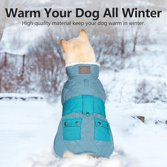KYEESE Dog Coat Warm Pet Winter Puffer Coat with Leash Hole Waterproof Dogs Jacket with Fleece Lined Thick Cat Clothes with Pocket Soft Pet Sweater for Cold Weather Windproof Dog Coats for Small Dogs