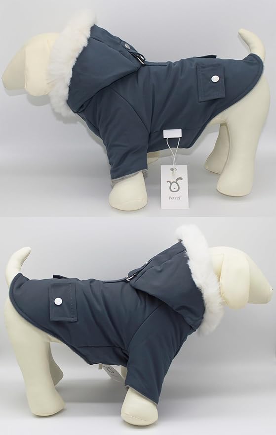 Pet Warm Dog Coat for Winter Dog Clothes Hooded Dog Jacket for Small Puppies Medium Large Dog Cat Clothes Insulated Padded Snow Jacket for Cold Weather Faux Fur (Small, Slate Blue)