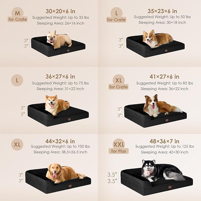 EHEYCIGA Memory Foam Dog Bed XLarge Sized Dogs, Extra Large Dog Bed Orthopedic with Washable Removable Cover, Waterproof XL Pet Bed Couch, 44x33x6 Inches, Black