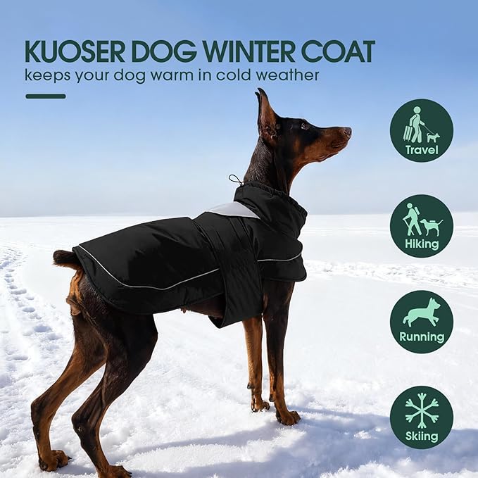 Kuoser Dog Coat, Dog Jackets for Small Dogs, Winter Reflective Puppy Puffer Jacket, Waterproof Dogs Snowsuit with Fleece Lining, Turtleneck Pet Vest Apparel for Cold Weather