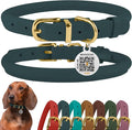 BronzeDog Rolled Leather Dog Collar with QR ID Tag, Adjustable Soft Round Collars for Small Medium Large Dogs Puppy (11" - 14 1/2" Neck Size, Denim)