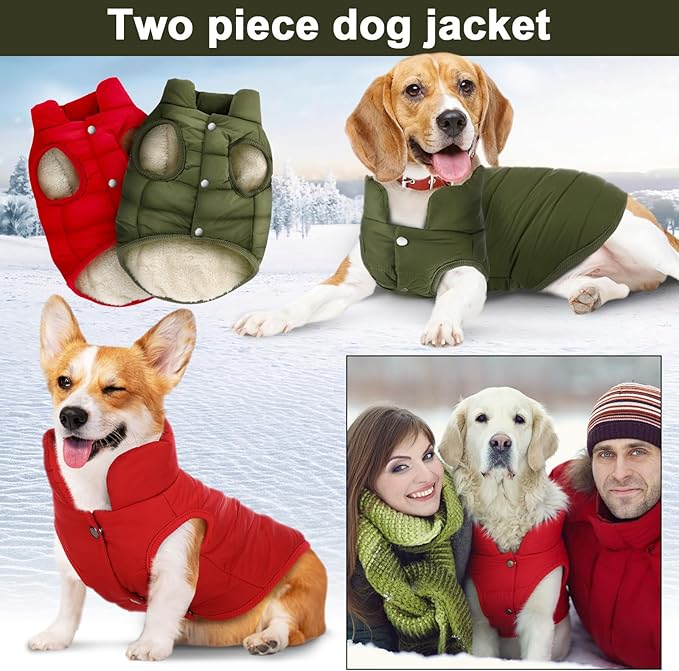 Syhood 2 Pieces Dog Jacket 2 Layers Fleece Lined Dog Jacket Warm Soft Windproof Small Pet Coat for Cold Winter Weather (S,Red,Green)