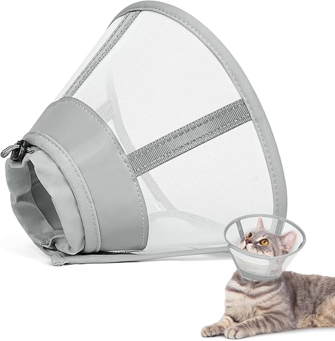 Supet Cat Cone Collar Soft, Air Mesh Recovery Collar to Stop Licking, Breathable Neck Cone Alternative for Small Kitten, Lightweight Cat Head Cone Anti Scratch (L)