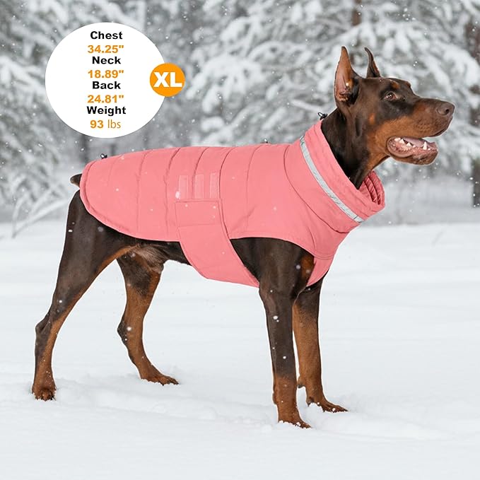 Dog Coat, Waterproof Winter Jacket, Warm Windproof Jacket, Reflective Adjustable Turtleneck Coats for Medium Dogs with Hook & Loop - Pink02 - M