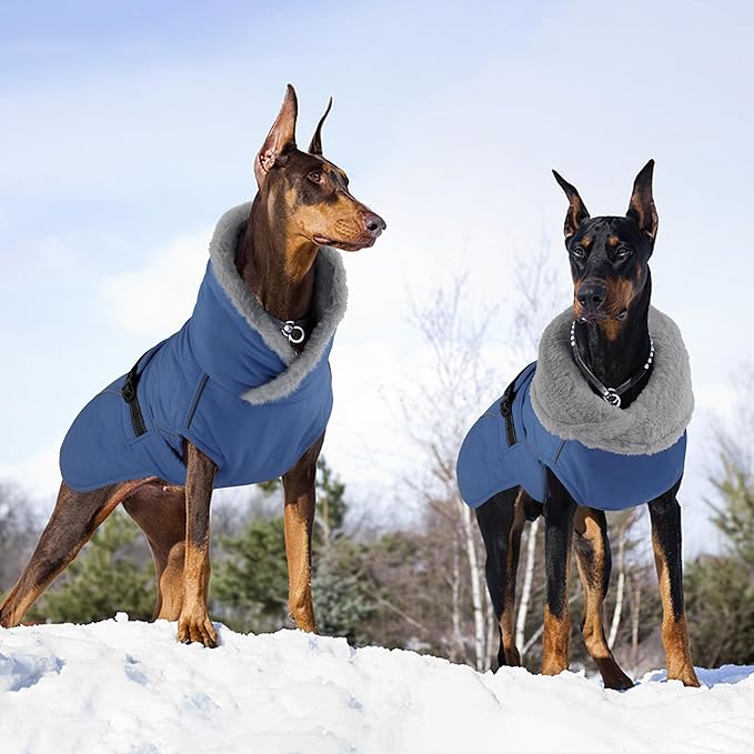 Dog Coat, Waterproof Dog Winter Jacket with Adjustable Buckle, Reflective Turtleneck Pet Snow Vest Warm Fleece Sweater for Small Medium Large Dogs - Blue, XL