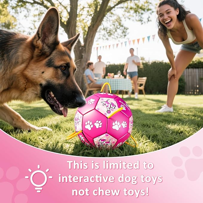 Size 3 Pink Dog Soccer Ball with Straps Durable Training Ball for Pets Interactive Outdoor Dog Toy for Medium to Large Puppies Essential Pet Supplies