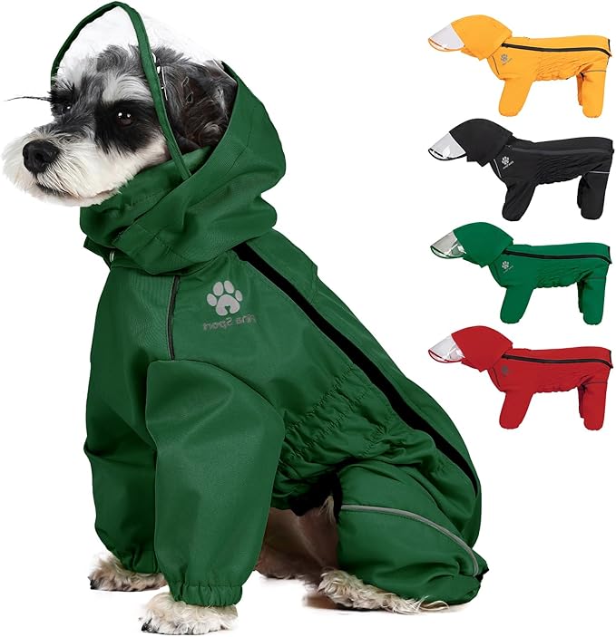 PINA Lightweight Dog Jacket with Hood and Leash Hole, Waterproof Dog Raincoat, Full Wrap Design with Reflective Strap and Pocket for Wet Weather Protection