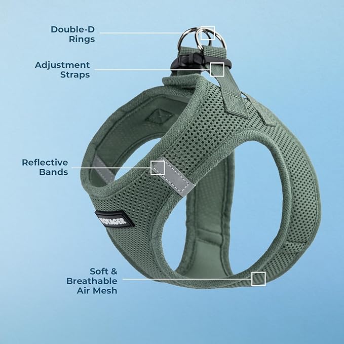 Best Pet Supplies Voyager Step-in Air Harness - All Weather Mesh, Reflective, No Pull Harness for Dogs, Cats - Secure with Hook & Loop Fastener, Buckle, Double D-Rings - Moss Green, L