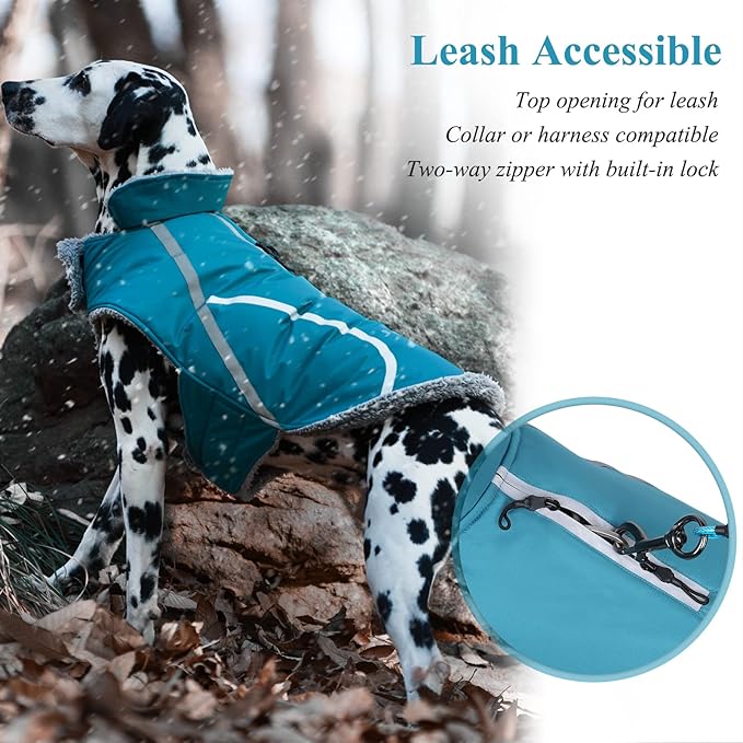 VIVAGLORY Frostfit Dog Coat, Dog Jacket for Winter & Cold Weather, Warm Fluffy Fleece Lined Water Resistant Reflective for Puppy, Coat with Velcro Fastening & Leash Hole, XXS, Turquoise