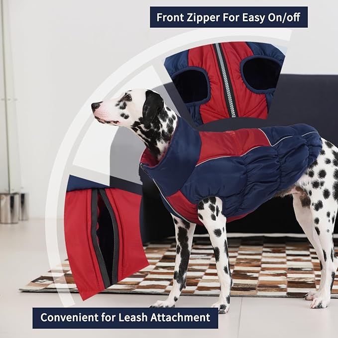 IECOii XXL Winter Coat for Large Dogs, Fleece Waterproof Jacket, Extra Large Zippered Puffer Vest for Male Female Dogs, XX-Large