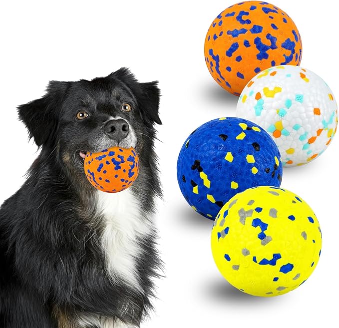 Dog Balls Tennis Ball Toys 4Pack 3''Dog Toys for Aggressive Chewers Indestructible Durable Teething Chew Bouncy Safe Balls Dogs Floating for Water Toy Fetch Pet Ball for Large Medium Dogs