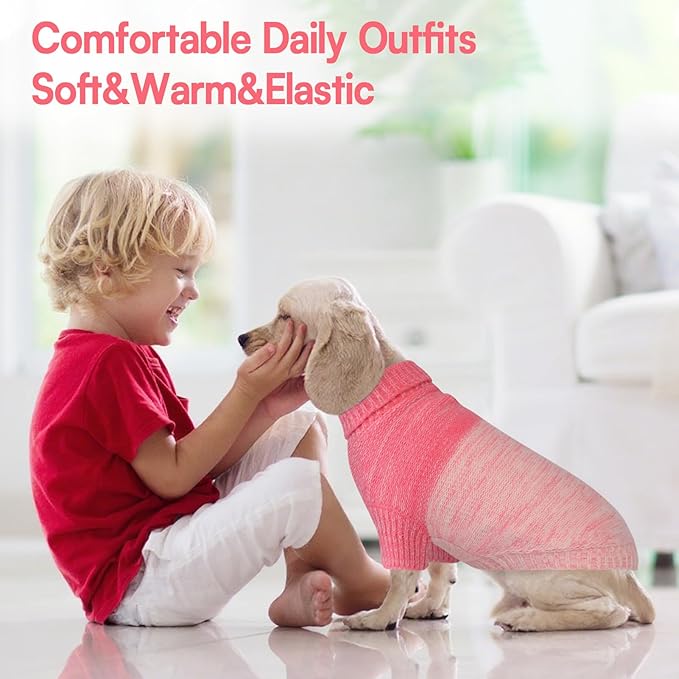 Queenmore Small Dog Sweater, Knitted Pullover Puppy Sweater,Cold Winter Pet Sweaters for Dog Girls Boys, Soft Turtleneck Knit Sweater with Leash Hole,Long Sleeves Christmas DogSweater(Pink,XS)