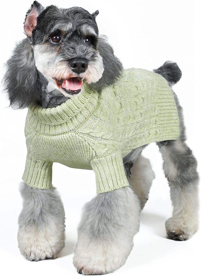 KYEESE Dog Sweater Soft Pet Sweater Warm Dog Coats with Long Sleeve Classic Knitwear Dogs Clothes, Turtleneck Small Dogs Sweater for Cold Weather, Green, X-Small