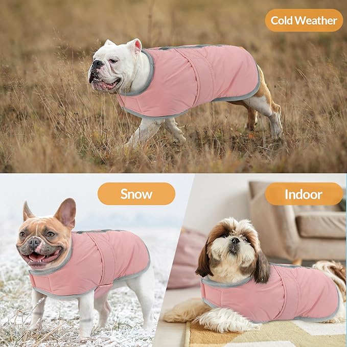 Queenmore Winter Coat, Fleece Puffer Down Vest, Cold Weather Pet Jacket, Waterproof Reflective Reversible Sweater Clothes for Small, Medium and Large Dogs (Light Pink, XL)