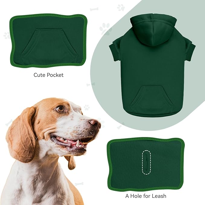 Dog Sweaters for Small Dogs Pet Sweater Solid Soft Brushed Fleece Dog Hoodie Clothes Pet Hoodie Sweatshirt with Pocket(Green-XS)