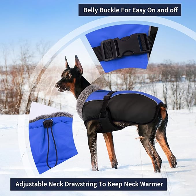 IECOii Extra Warm Reflective Adjustable Dog Jacket with Buckle Fleece Turtleneck for Small Medium Extra Large Dogs in Cold Weather