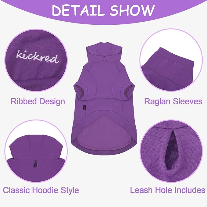 Basic Dog Hoodie Sweatshirts, Pet Clothes Hoodies Sweater with Hat and Leash Hole, Soft Cotton Outfit Coat for Large Medium Small Dogs, Purple (XX-Large)