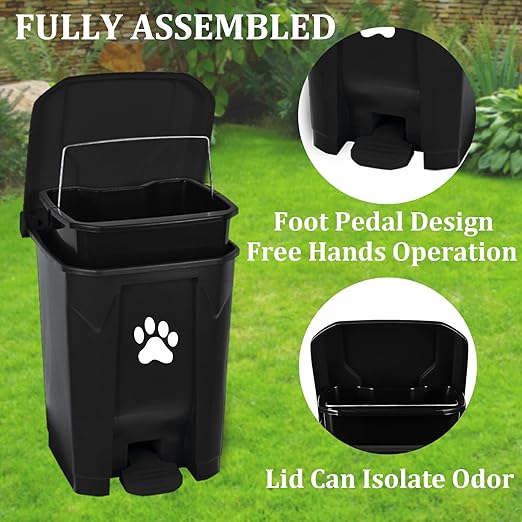 Pooper Scooper for Large Small Dogs, Poop Scooper Set-Long Handle Tray & Rake, Dog Poop Trash Can with Lid for Outdoors Yard Garden, 20L