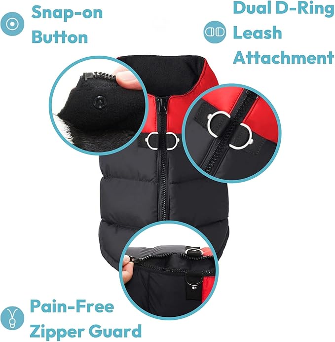 Gooby Padded Vest Dog Jacket - Blue, Small - Warm Zip Up Vest Fleece Jacket with Dual D Ring Leash Water Resistant for Small to Medium Dogs