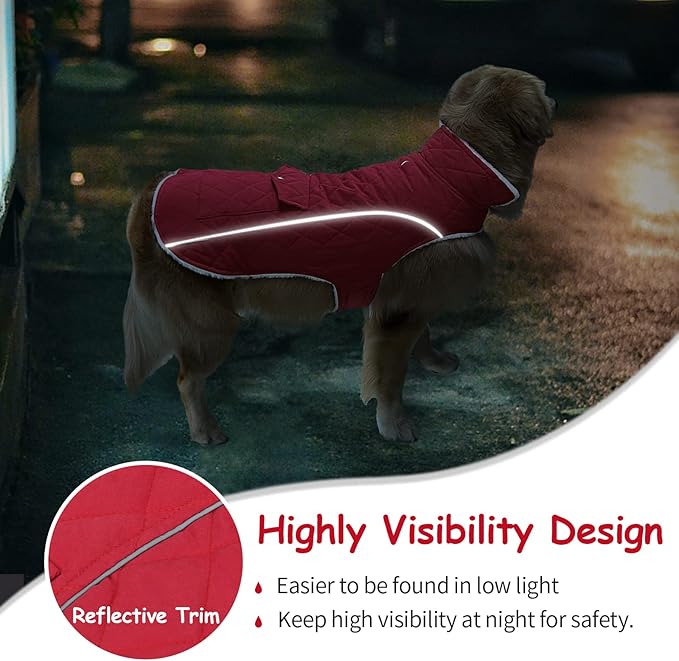 Malier Dog Winter Coat, Windproof Dog Cold Weather Coats with Real Pocket, Winter Extra Warm Pet Coat Fleece Jacket Reflective Clothes for Small Medium Large Dogs and Puppy (Red, X-Large)