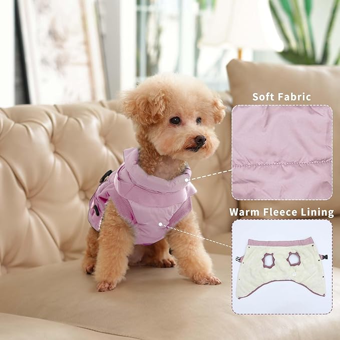 Dog Jacket with Harness,Fleece Lined Warm Puppy Coat for Winter,Soft Windproof Medium Dog Vest,Light Pink XL