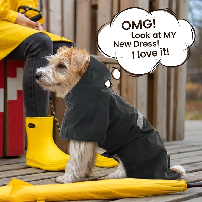 Nanaki Small Dog Raincoat with Leash Hole,Reflective Adjustable Pet Hooded Rain Ponchos for Rainny Snow Foggy Days,Windproof Waterproof Dog Coat Jacket Vest for Outdoor Hiking Walking Hunting Black M