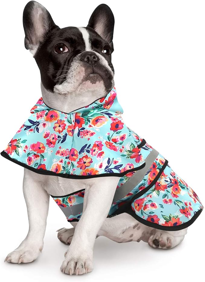 HDE Dog Raincoat Jacket Reflective Adjustable Hooded Pet Poncho Rain Coat with Leash Hole for Small to X-Large Dogs Turquoise - M