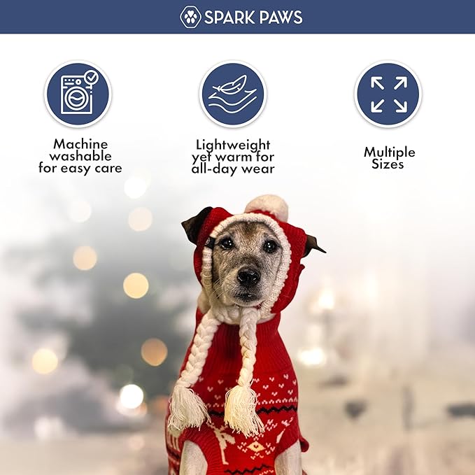Spark Paws Christmas Dog Sweater – Ultra Soft Holiday Knit Sweater for Small, Medium & Large Dogs, Cute Pet Sweater for French Bulldogs & Big Dogs, Easy Potty V Cut Design Jacket - (Dasher Red,2XL)