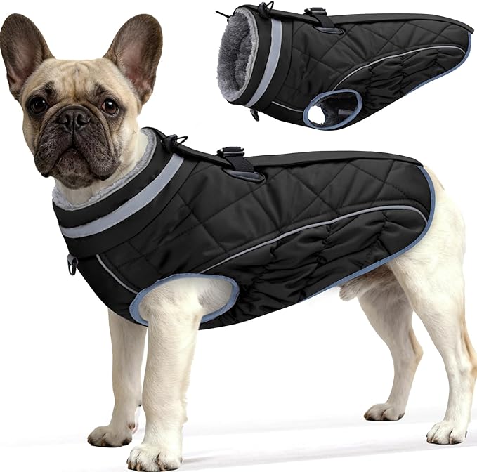 Dog Coat, Warm Dog Winter Coat for Medium Dogs, Waterproof Jacket with Harness Built in, Reflective Turtleneck Cold Weather Coats with Zipper,Pet Fleece Vest Snow Jacket, Black M