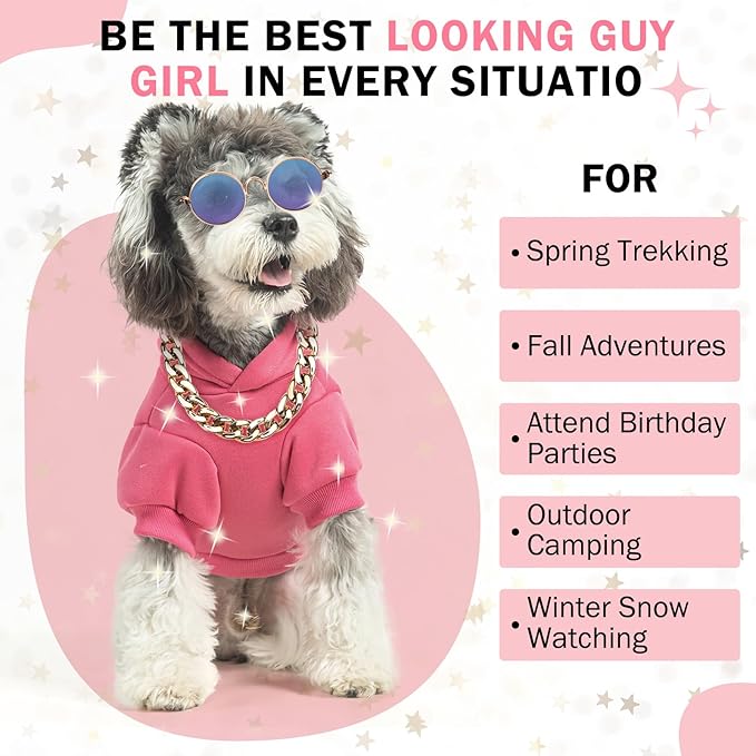 SCENEREAL Dog Hoodie Sweaters for Small Medium Large Size Dogs, Fleece Dog Sweatshirt with Hat and Pocket,Soft Cold Winter All Weather Dog Clothes for S to XL Sized Dogs, Pink L