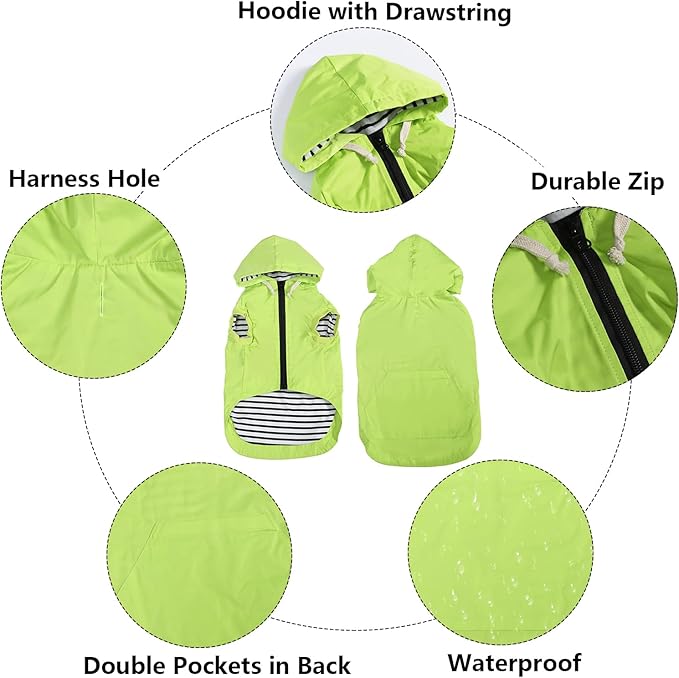 Dog Raincoat rain Jacket Dogs Waterproof fit for Small Medium Breeds Zipper Closure Pocket Storage in Cold Day - Light Green - XL