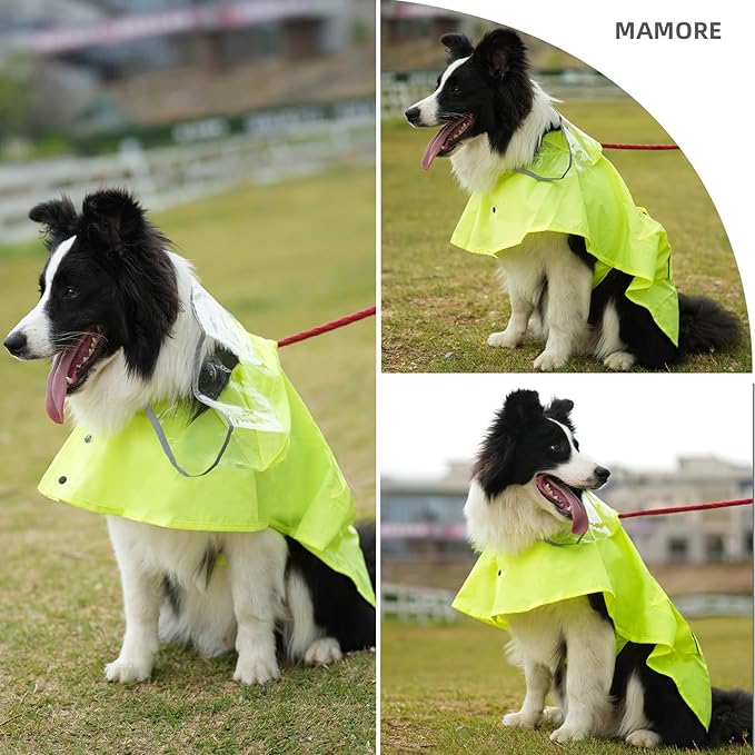 Dog Raincoat Waterproof Rain Poncho with Hoodie, High Reflective Adjustable Pet Rain Jacket with Leash Hole for Small Medium and Large Dogs (Fluorescent Green, Medium)