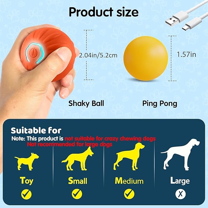 Generic 2PCS Shaky Ball Toy for Dogs, Vibrating Dog Ball, USB Rechargeable, Interactive, Automatic Moving, Bouncing, Perfect for Small, Medium, Large Dogs