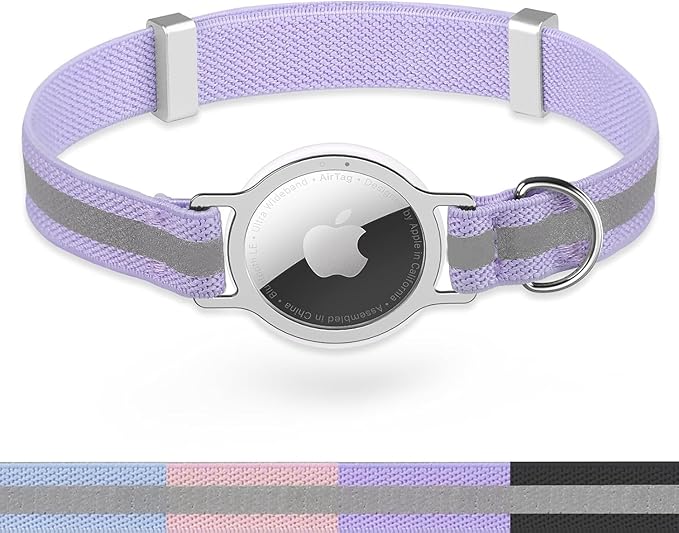 AirTag Cat Collar, Ultra Elastic Cat Tracker Collar with Apple Air Tag Holder, [Lightweight][Scratch Resistant] Stepless Adjustable GPS Pet Collar for Cats Kittens [Violet]