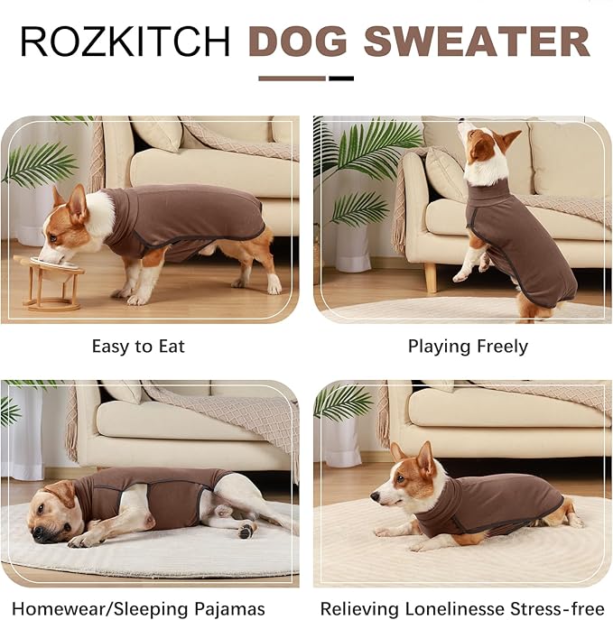 ROZKITCH Warm Dog Sweaters for Small Dogs Male Female, Pet Windproof Warm Cold Weather Jacket Vest Cozy Jumpsuit Apparel Outfit Clothes for Walking Hiking Travel Sleep Brown XS