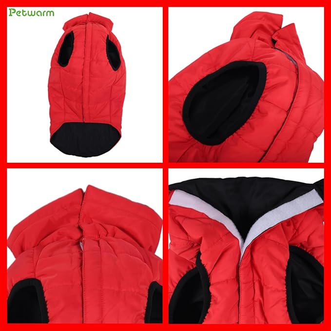 PetWarm Reversible Dog Winter Coat, Windproof Dog Puffer Vest, Soft Vest for Dogs with Hook-and-Loop Strap for Easy Dressing, Waterproof Coat for Dogs with Adjustable Fit, Red, 2XL
